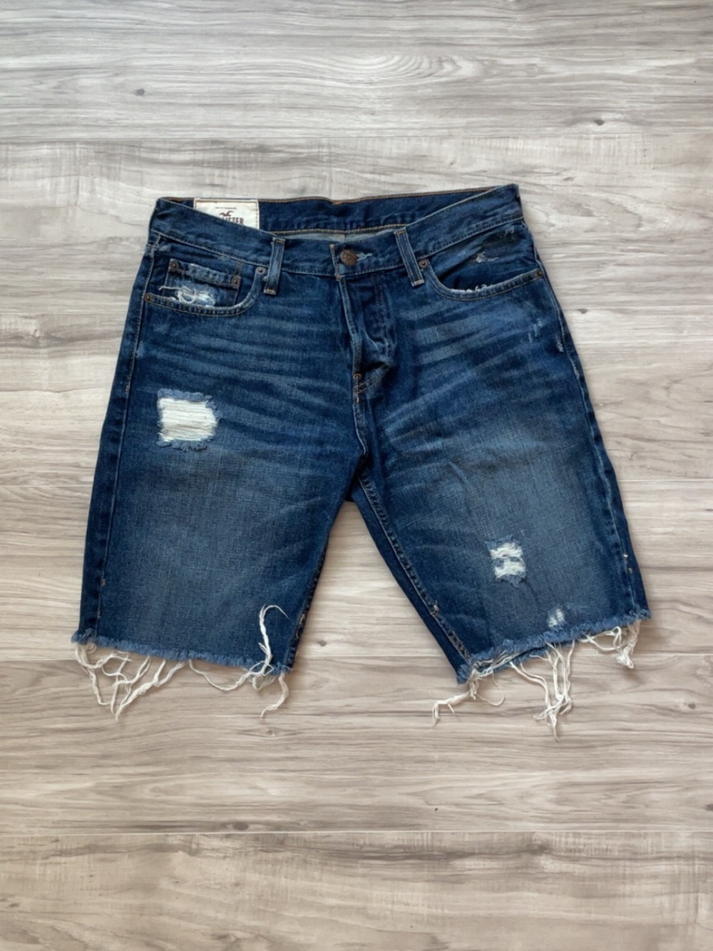 Hollister Dark Blue Men’s Distressed Denim Jean Shorts